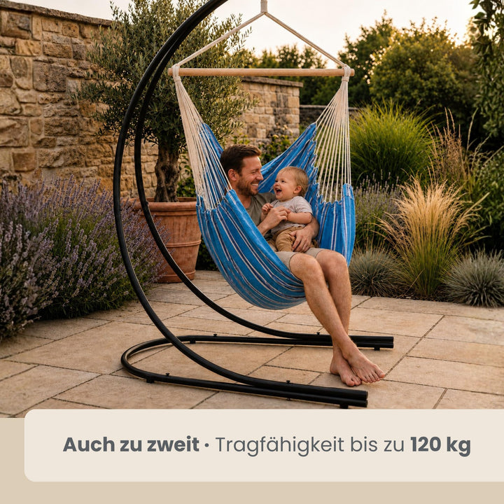 Hängesessel mit Gestell XXL 185x130cm Baumwolle für Garten &amp; Balkon - Bild 3