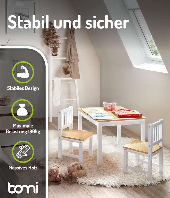 Kindersitzgruppe Holz mit Tisch und 2 Stühlen Weiss Natur ab 1 Jahr - Bild 4