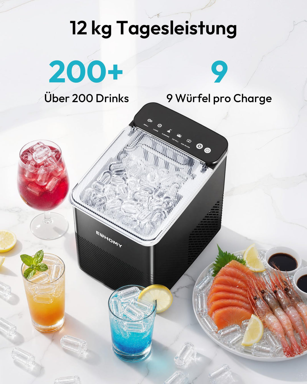 Eiswürfelmaschine 9 Eiswürfel 2 Grössen automatische Reinigung - Bild 3