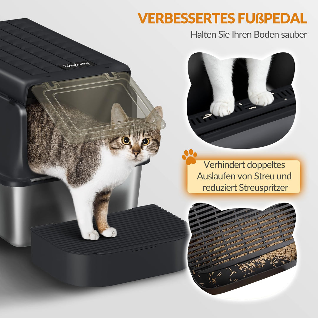 Katzentoilette Edelstahl XXL 3-in-1 mit Klappdeckel 60x40x38,5cm - Bild 7