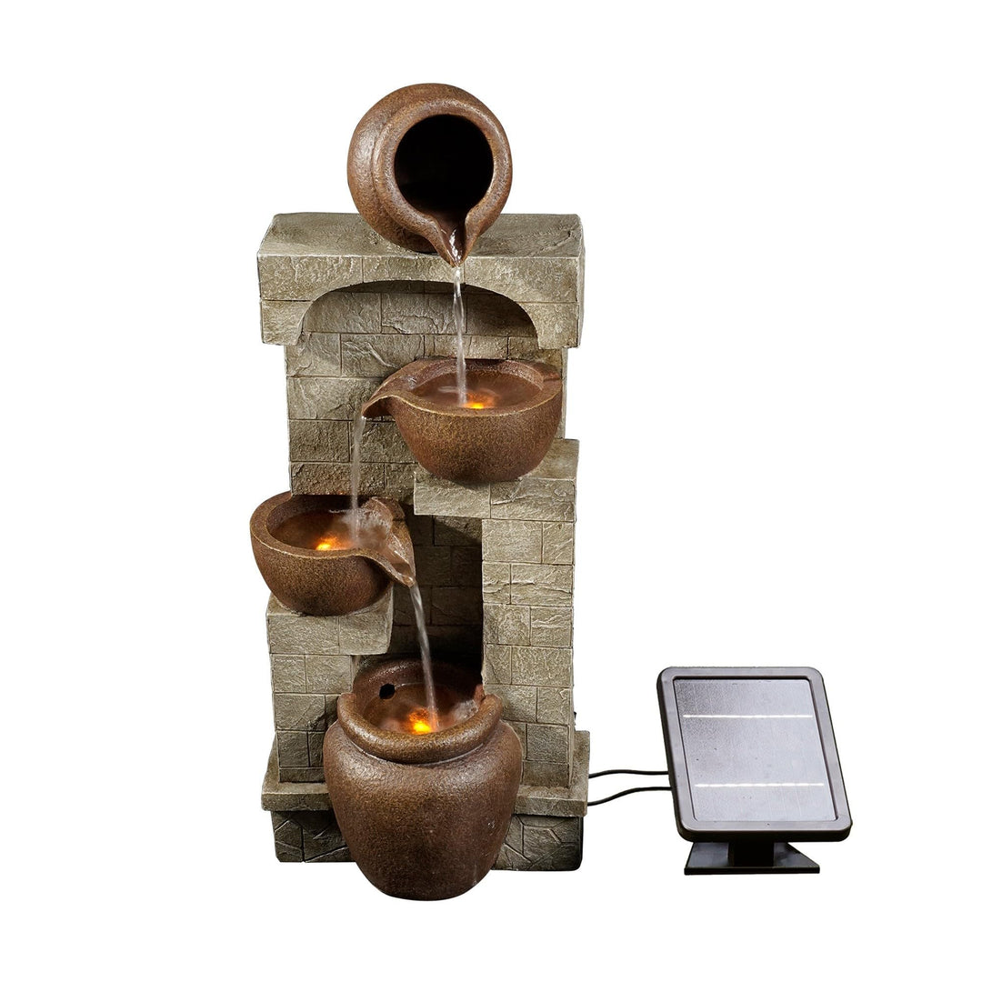 Solarbrunnen 4-stufig Polyresin mit LED &amp; Akku-Backup 72 cm - Bild 2
