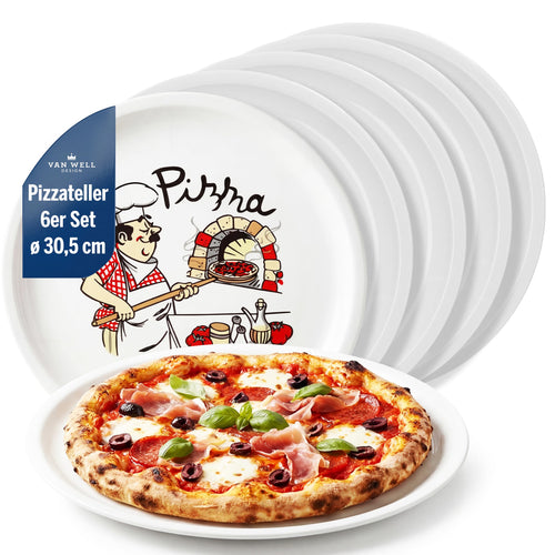 Pizzateller Porzellan 6er-Set ø 30,5 cm stapelbar spülmaschinenfest