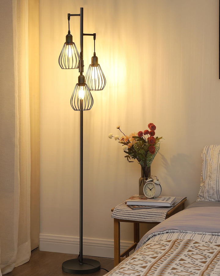 Stehlampe Wohnzimmer 3-flammig dimmbar Vintage Industriedesign schwarz