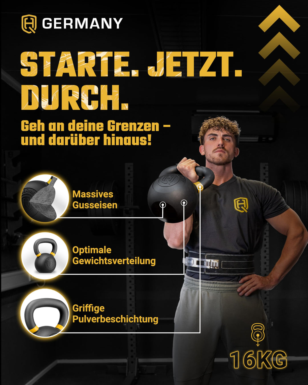 Kettlebell Gusseisen 16 kg pulverbeschichtet für Functional Training - Bild 2
