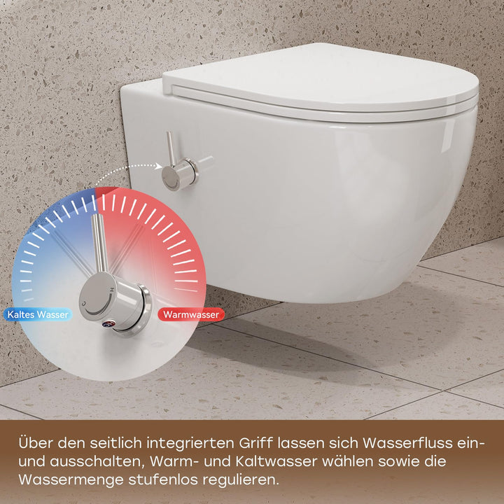 Hänge-WC spülrandlos mit Bidet-Düse Kalt-Warm Wasser Wandmontage - Bild 3