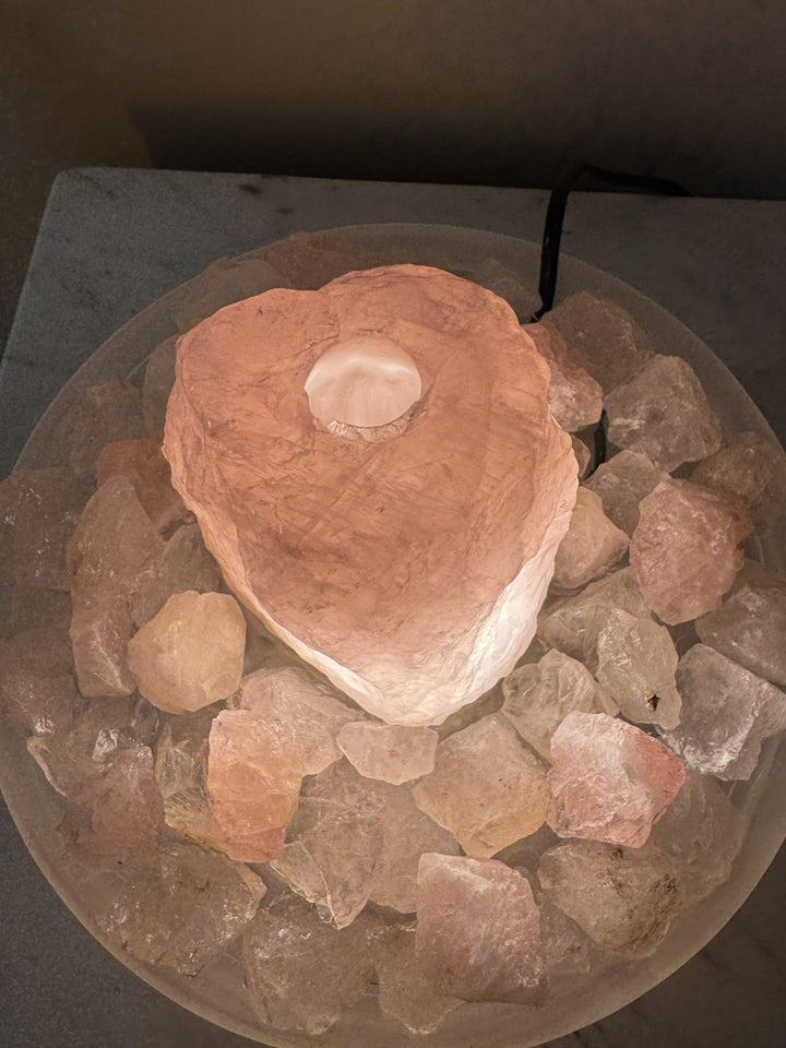 Zimmerbrunnen Rosenquarz mit Beleuchtung weisse Glasschale 25 cm - Bild 8