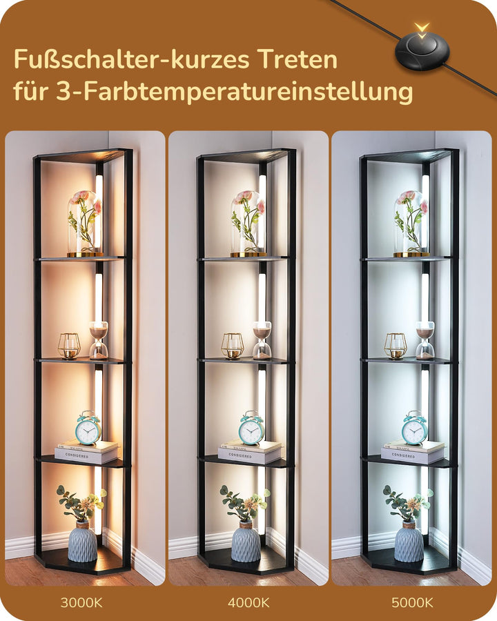 Stehlampe mit Regal LED dimmbar 3-in-1 Schwarz Holzmaserung - Bild 2