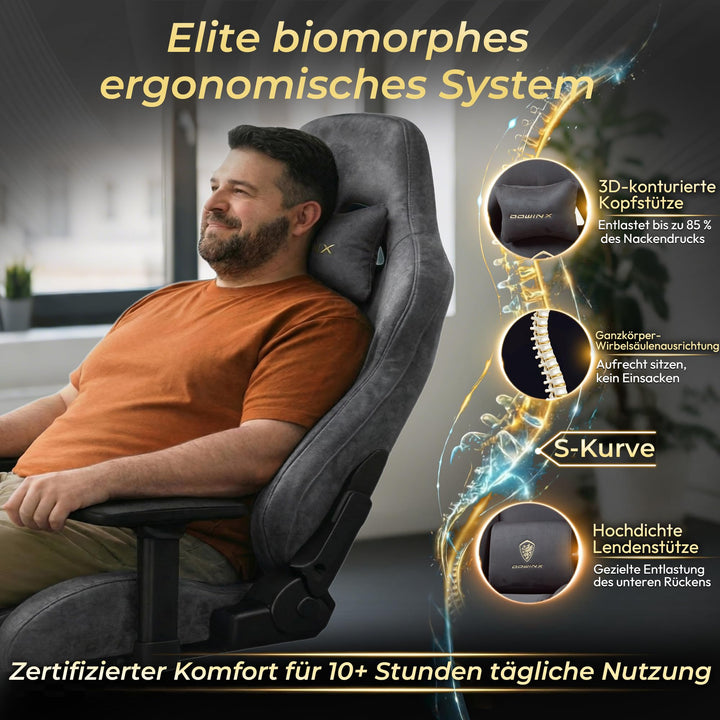 Gaming Stuhl Wildlederimitat ergonomisch 200 kg mit Fussstuetze grau - Bild 7