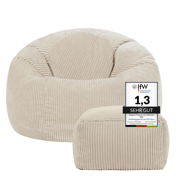 Sitzsack Cord mit Hocker 85x85x50 cm Wohnzimmer Beige - Bild 4