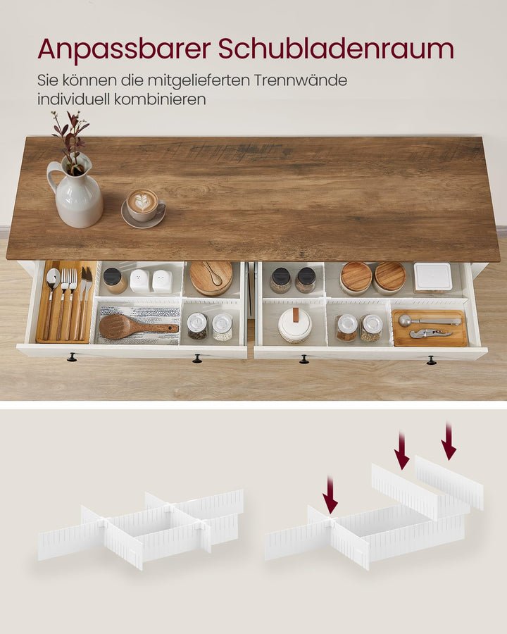 Sideboard mit 2 Türen und Schubladen Vintageweiß Honigbraun 140 cm - Bild 4