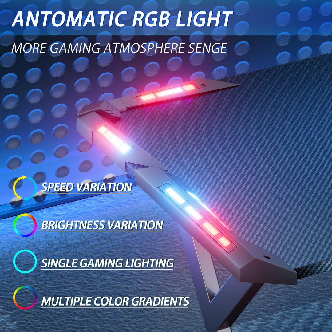 Gaming Tisch mit RGB-LED 100x60 cm Kohlefaser-Optik Schwarz - Bild 4