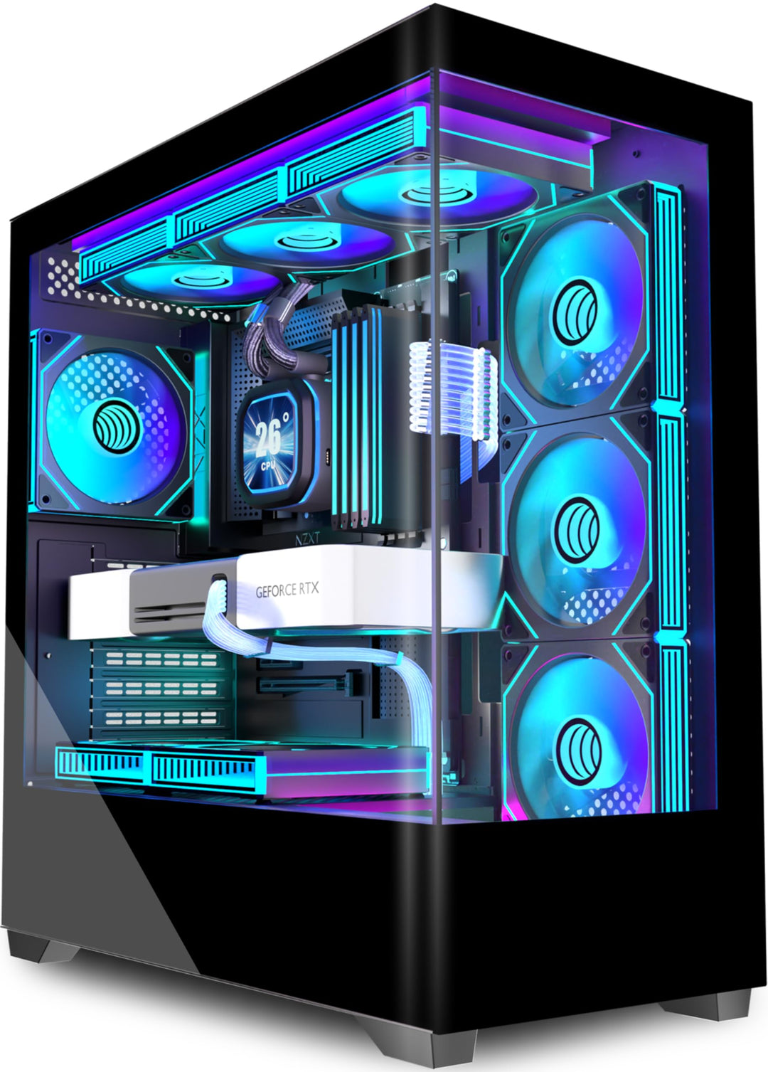 ATX Mid-Tower PC-Gehäuse 270° Panorama-Glas 7x ARGB Lüfter - Bild 12