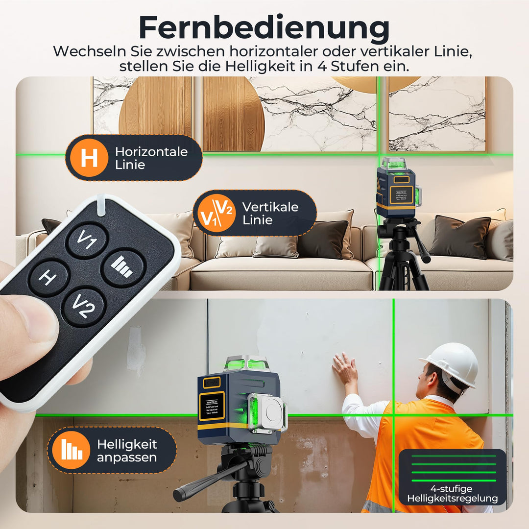 Kreuzlinienlaser 3x360° Grün Selbstnivellierend mit Fernbedienung - Bild 4