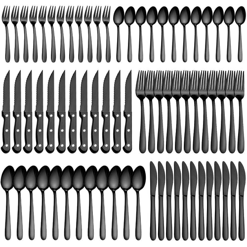 Besteckset 72-teilig Schwarz Edelstahl für 12 Personen mit Steakmesser
