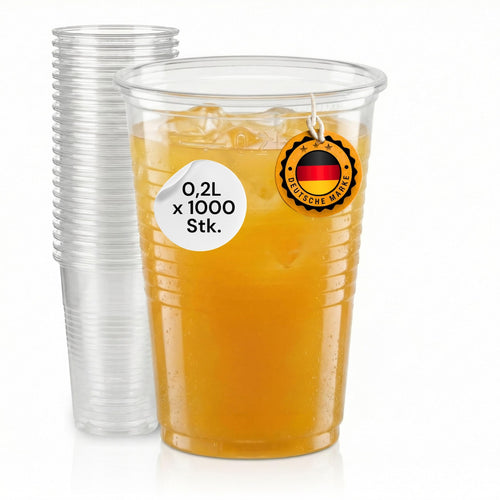 Einwegbecher Plastik 1000 Stück 0,2l Eichstrich transparent