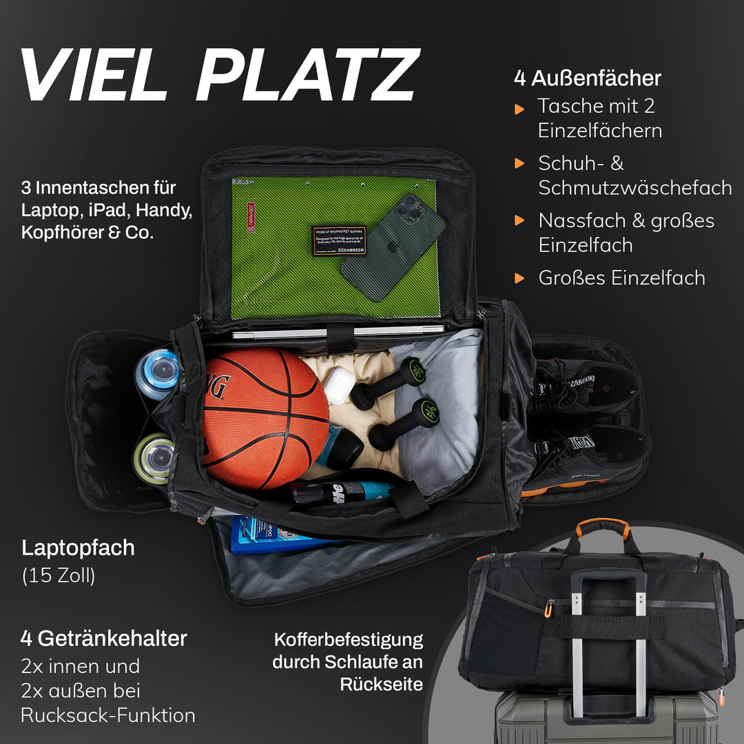 Sporttasche &amp; Rucksack 50L recyceltes PET mit Schuhfach wasserdicht - Bild 5