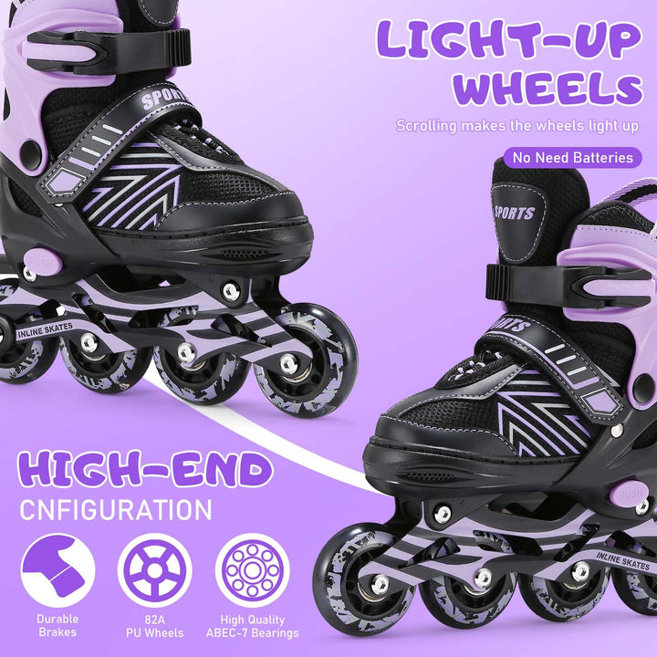 Inline Skates Kinder verstellbar 4 Grössen leuchtende Räder EU32-36 - Bild 3