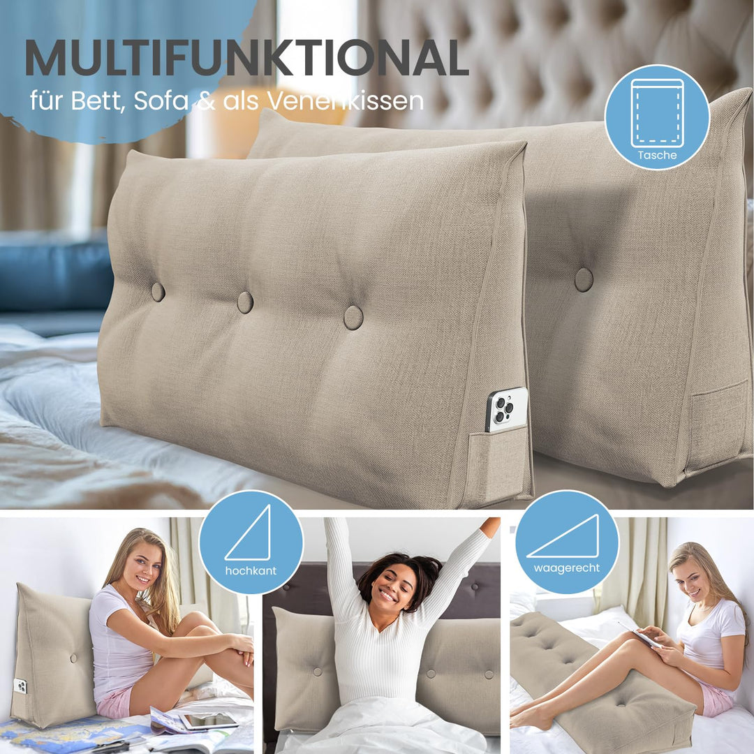 Rückenkissen Keilform 180 cm breit für Bett und Sofa mit Seitenfach - Bild 5