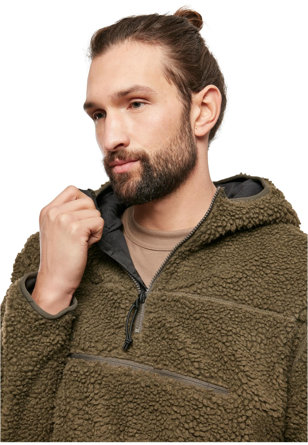Fleece Kapuzenpullover Teddy-Fleece mit Kapuze und Taschen, Oliv, XL - Bild 7
