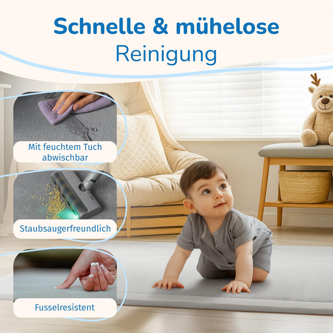 Krabbelmatte Baby Schaumstoff 180x200cm 3cm Dick Rutschfest Grau - Bild 7