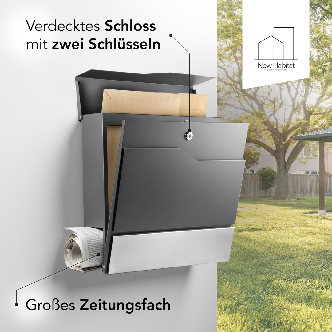 Wand-Briefkasten mit Zeitungsfach Stahl Anthrazit RAL 7016 - Bild 5