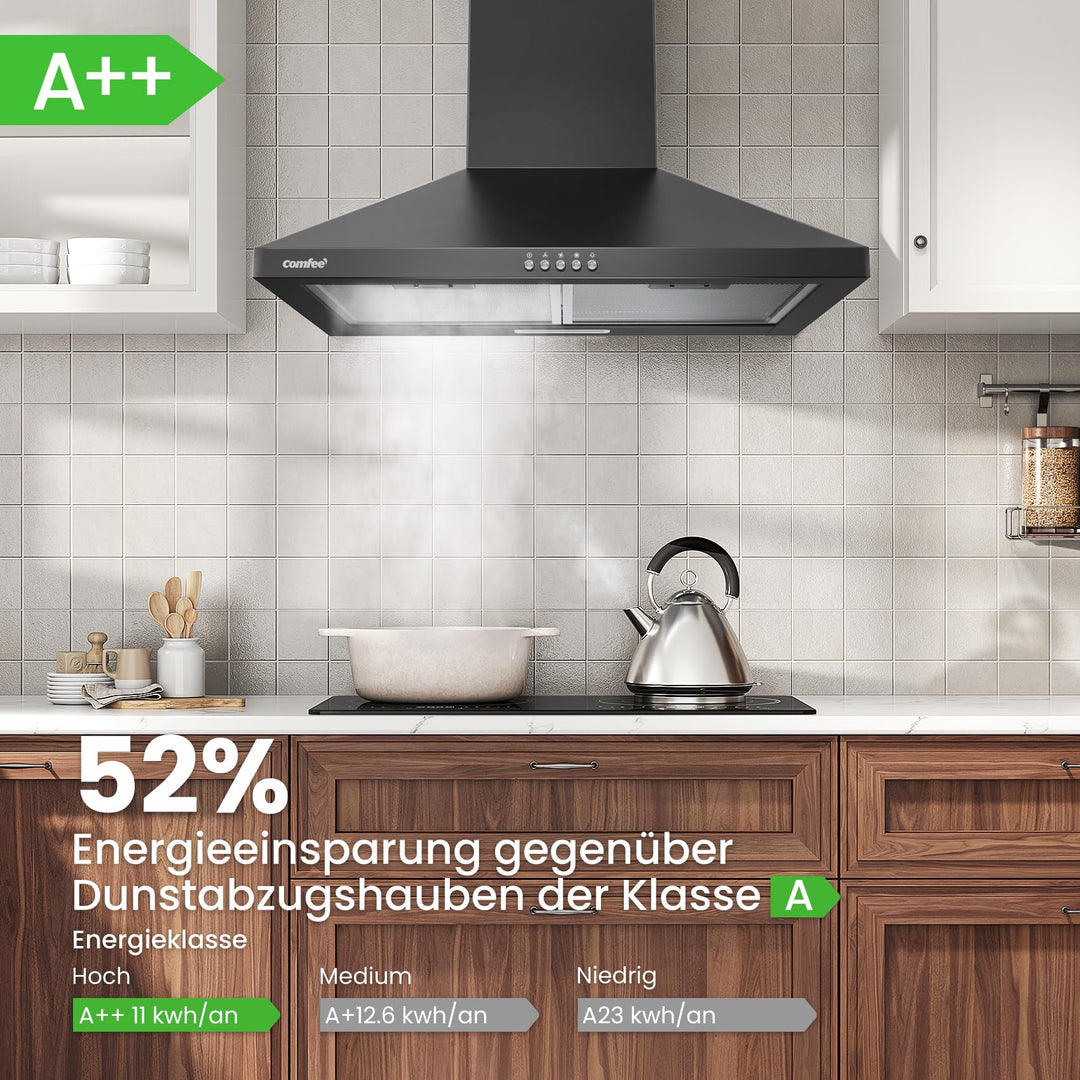 Dunstabzugshaube 60 cm Umluft Abluft Edelstahl Schwarz A++ 400m³/h - Bild 3
