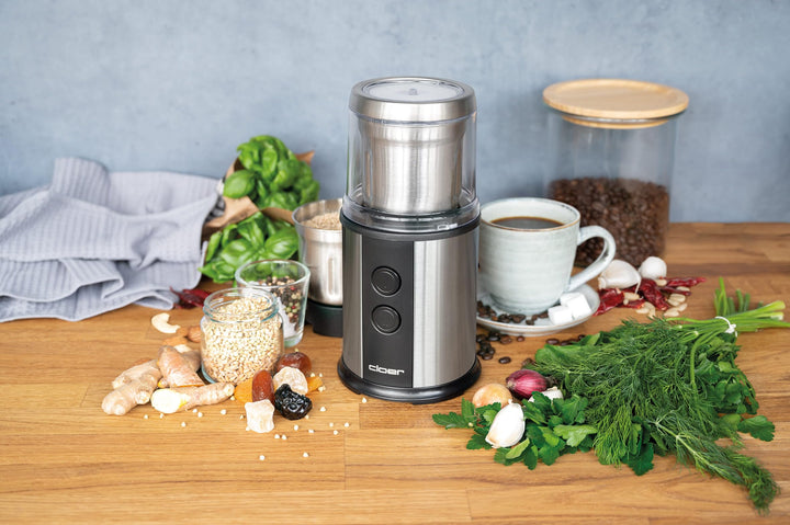 Elektrische Kaffee- und Gewürzmühle 350W 2 Edelstahlbehälter