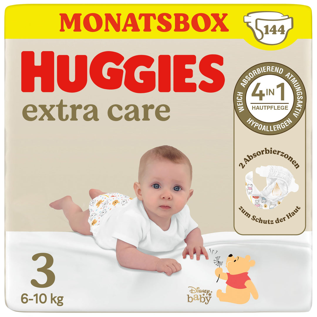 Babywindeln Grösse 3 Disney-Design 4-in-1 Hautpflege 144 Stück