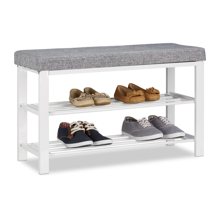 Schuhbank mit Polster 2 Ebenen Metall Flur 50x81x32 cm grau