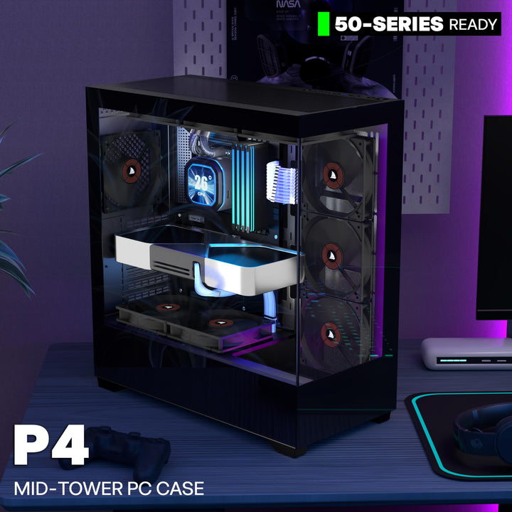 PC Gehäuse ATX Mid Tower 270° Panorama-Glas 4 Lüfter vorinstalliert - Bild 2