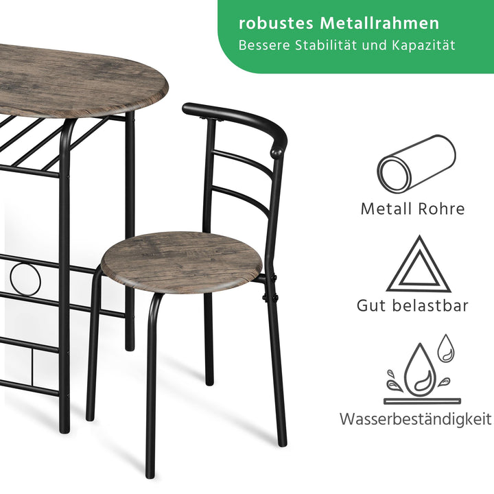 Essgruppe 2 Personen MDF &amp; Metall mit Ablagefach, Drift Braun - Bild 8
