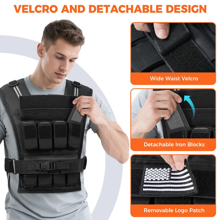 Gewichtsweste 14 kg mit abnehmbaren Gusseisen-Platten, Unisex - Bild 6