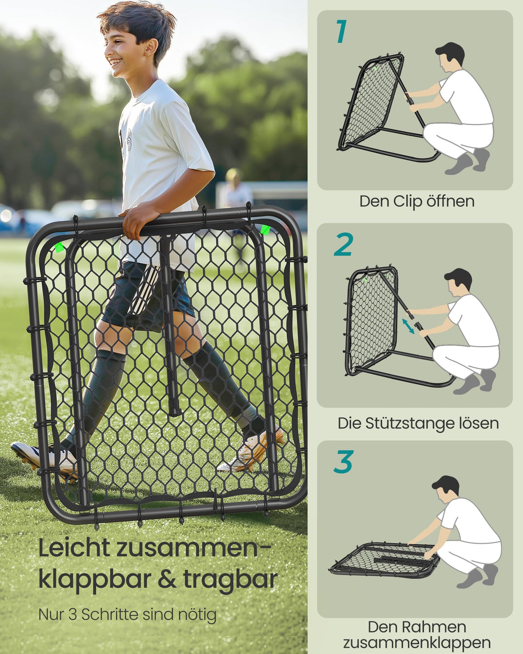Fussball-Rebounder klappbar Stahl 7 Winkel für Garten und Park - Bild 6