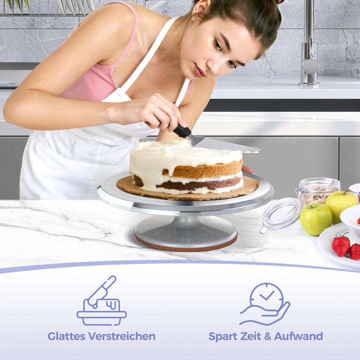 Drehteller Torte Aluminium 30 cm mit Teigschaber-Set - Bild 6