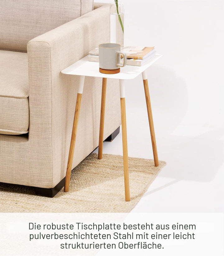 Beistelltisch Stahl Holzbeine minimalistisch 45x30x50 cm weiss - Bild 6