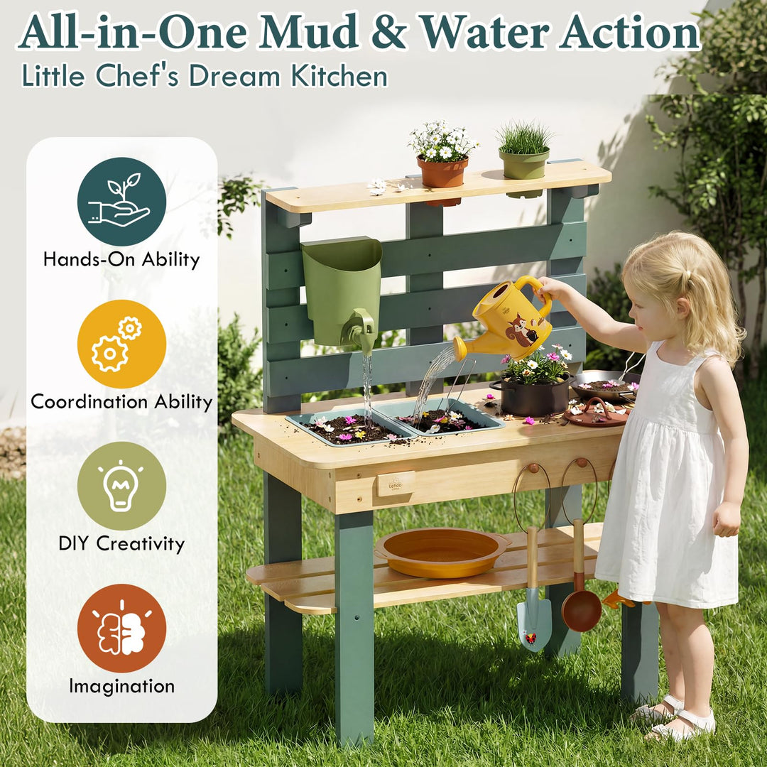 Matschküche Kinder Outdoor Holz mit Wasserhahn und Spülbecken - Bild 7
