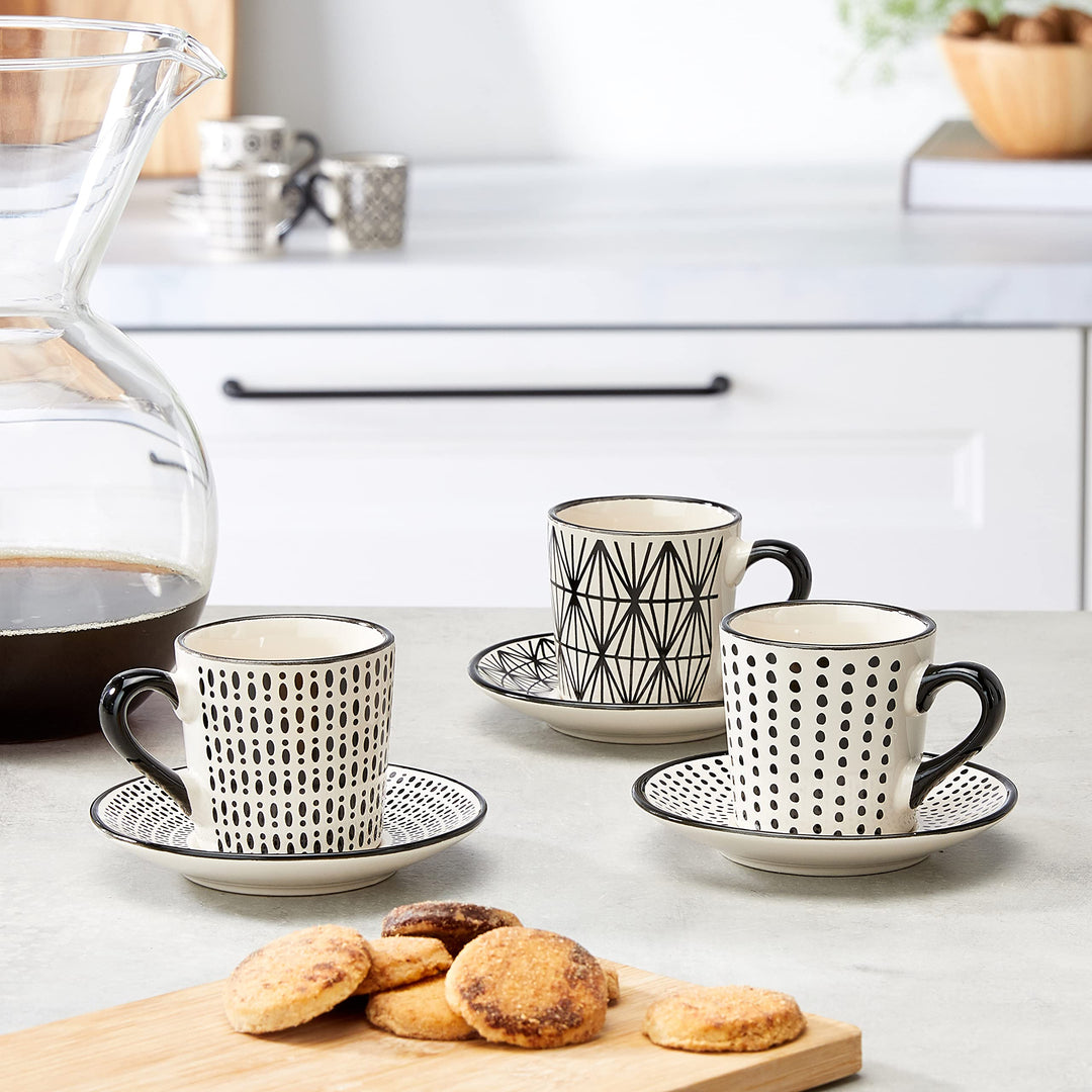 Espressotassen-Set 6-teilig Steingut schwarz/weiss verschiedene Dekore - Bild 6