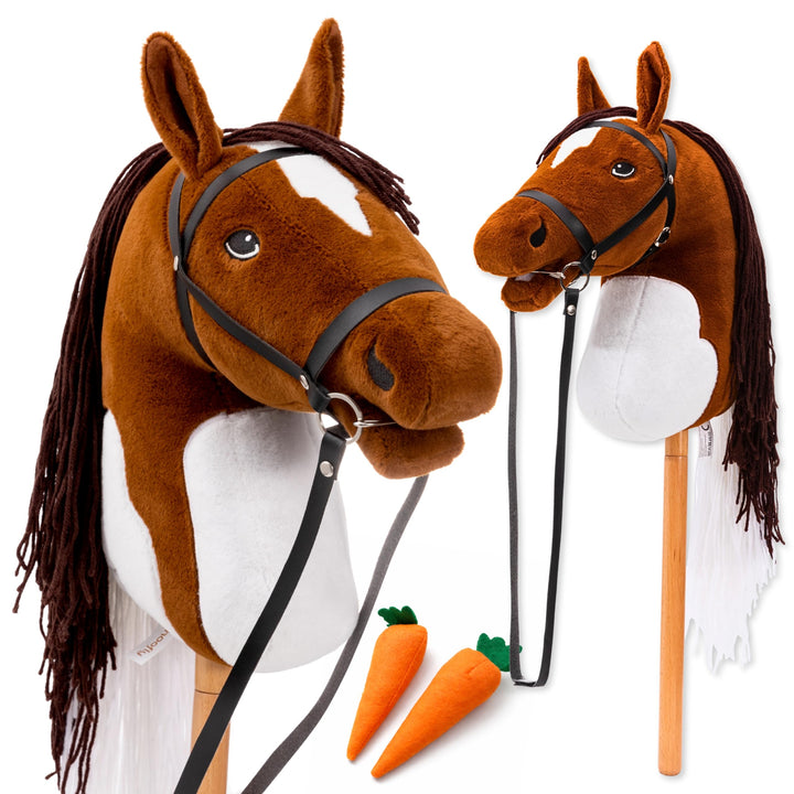 Steckenpferd Hobby Horse mit Wollmähne &amp; Trense, 40 cm Stab