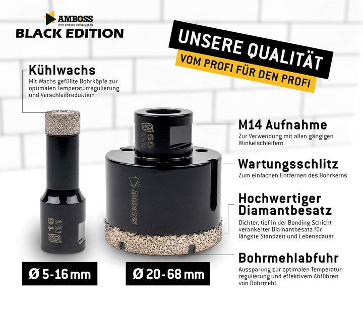 Diamant Bohrkronen Set 6-tlg. 20–68 mm M14 für Fliesen &amp; Granit - Bild 6