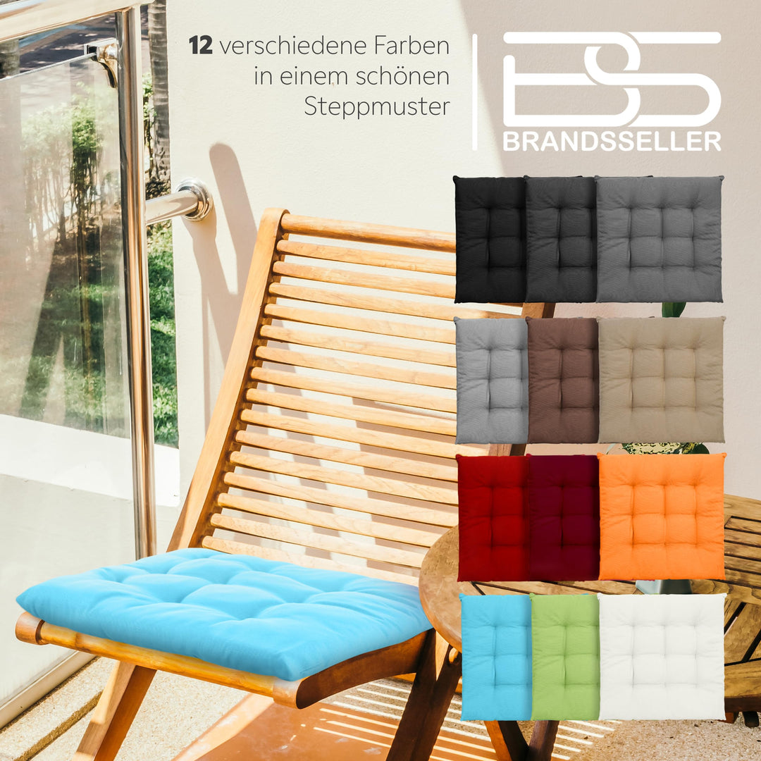 Sitzkissen 4er-Set 40x40x5 cm gesteppt mit Haltebändern Indoor Outdoor - Bild 7