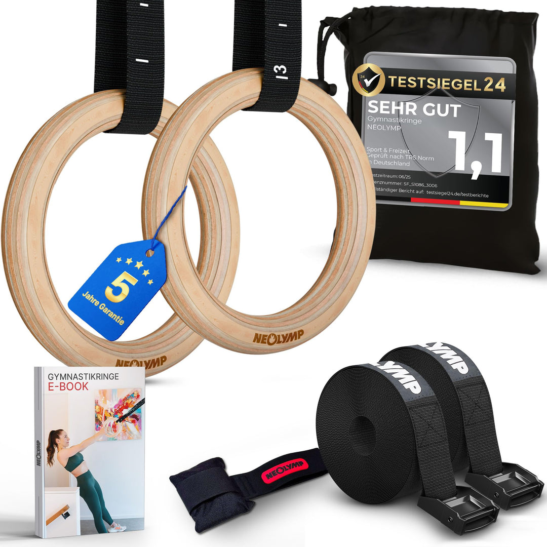 Turnringe Birkenholz 32mm mit 4,5m Gurten für Calisthenics