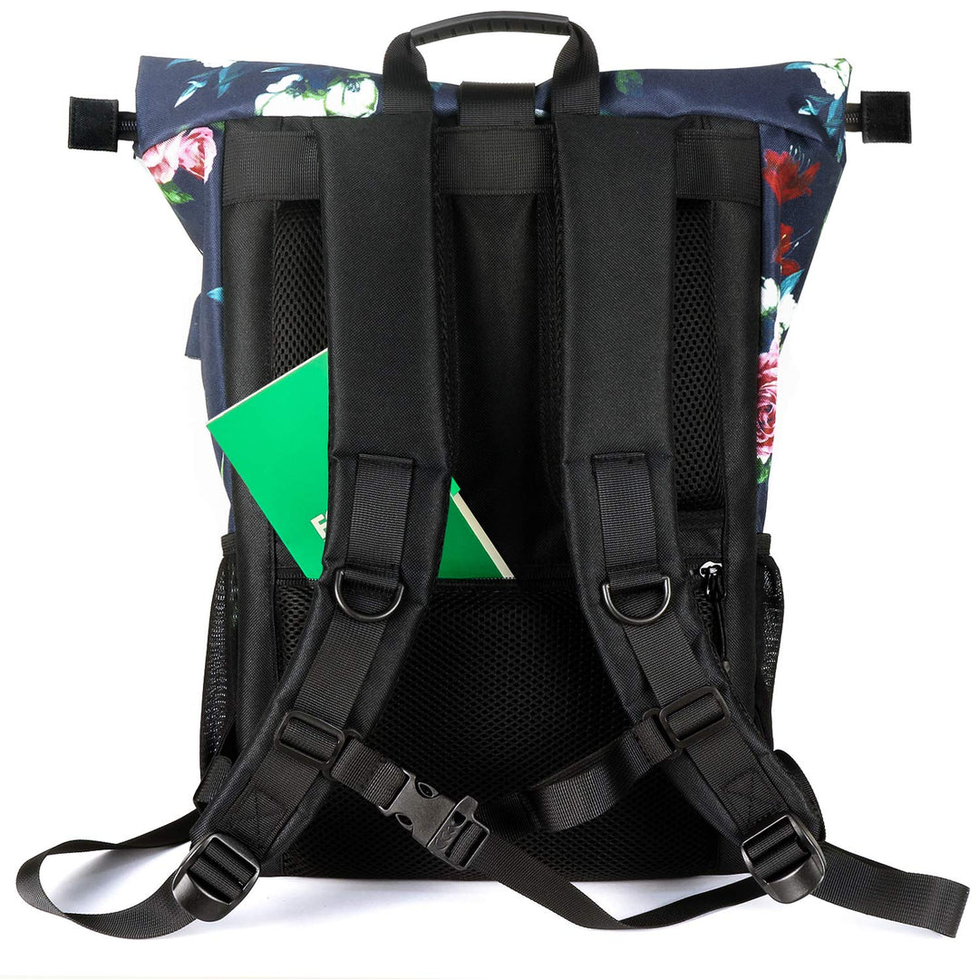 Rolltop Rucksack 17 Zoll Laptop Blumenmuster 18-26 L Damen Herren - Bild 4