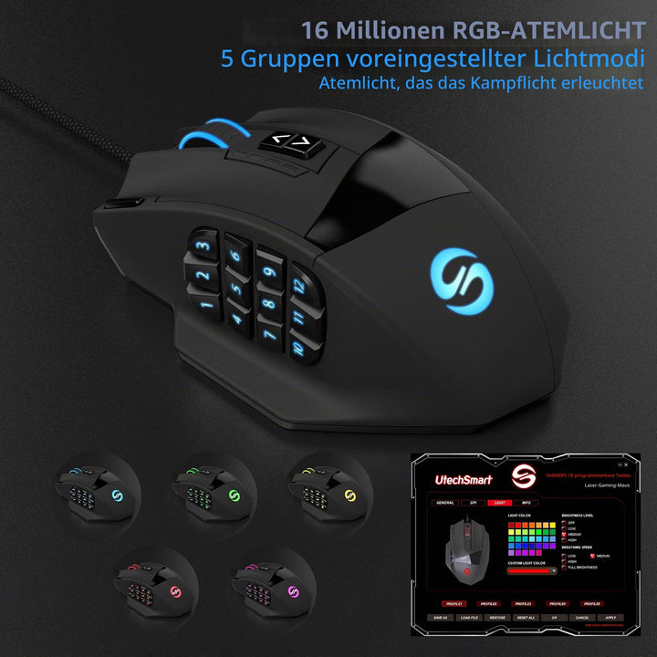 Gaming Maus MMO Laser 16400 DPI 18 Tasten RGB-Beleuchtung - Bild 6