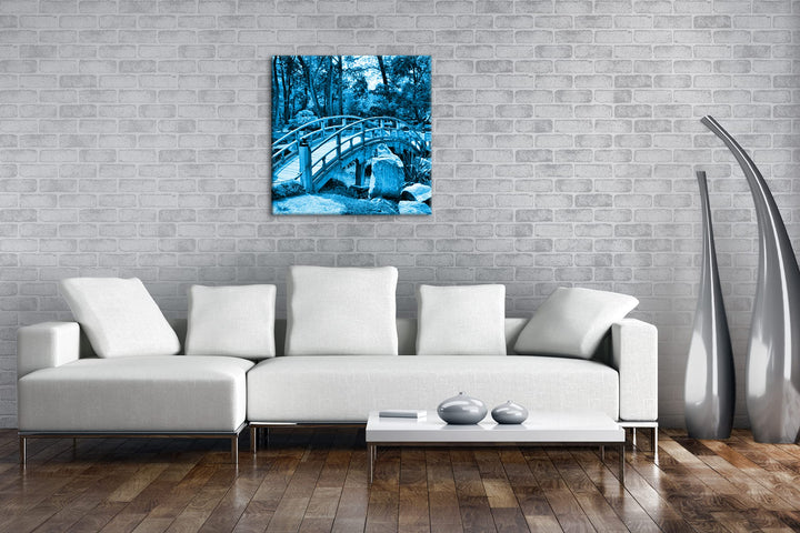 Leinwandbild Japanischer Garten Blau Monochrom 70x70 cm - Bild 2