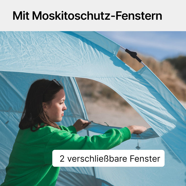 Strandmuschel Pop-Up UV80 für 2 Personen mit Windschutz hellblau - Bild 6
