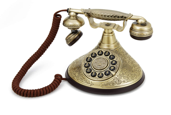 Retro Drucktastentelefon Vintage 1930er Design mit Textilschnur Bronze - Bild 5