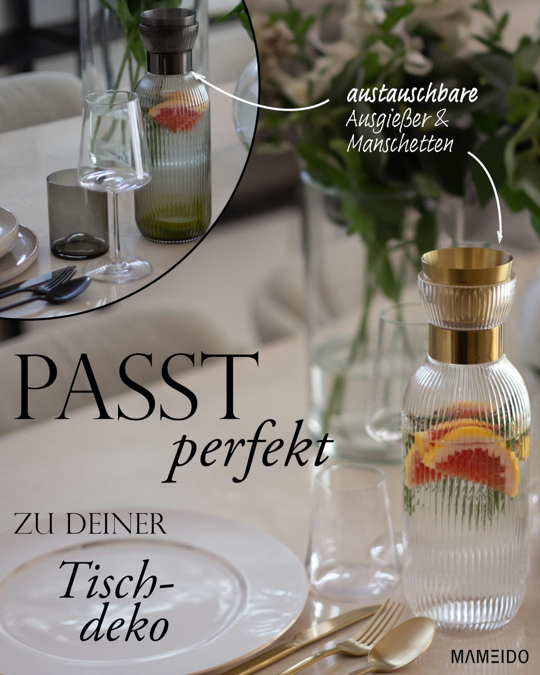 Glaskaraffe mit Ausgiesser und Sieb 1,5 l geriffelt Crystal Silver - Bild 5
