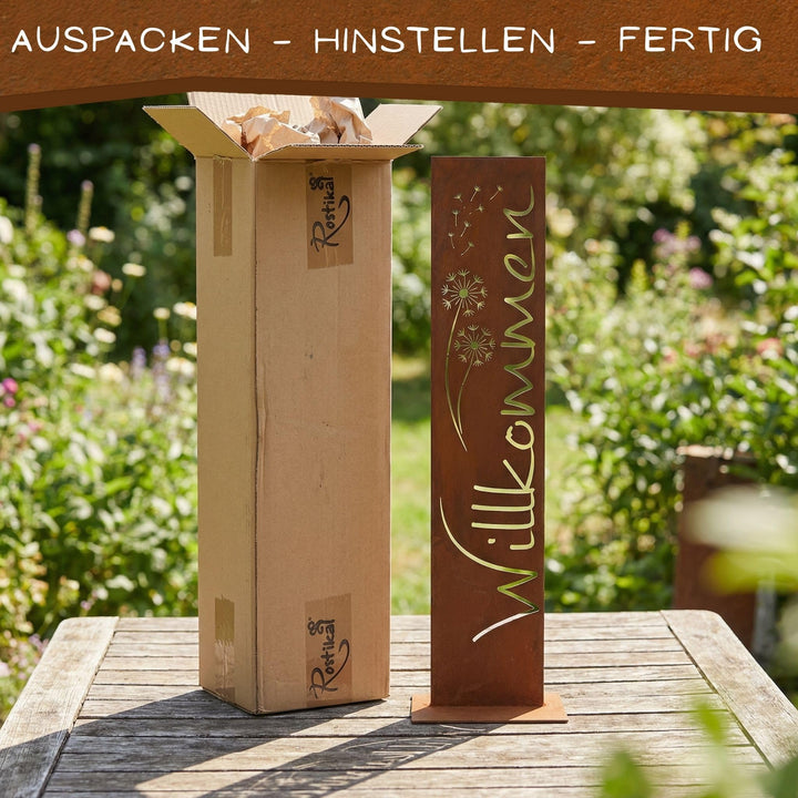 Willkommensschild Cortenstahl Edelrost 71 cm Stele Gartendeko - Bild 4