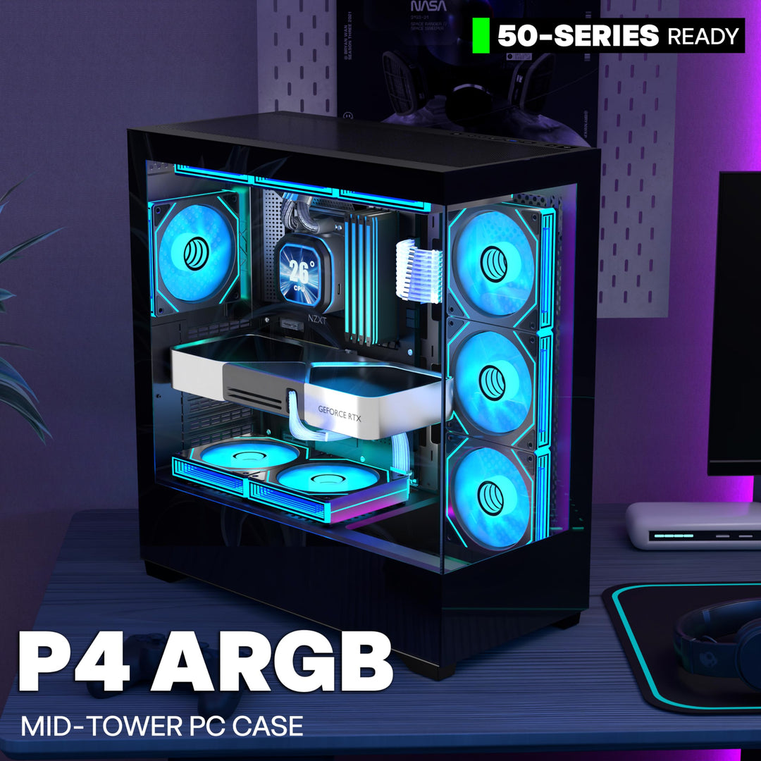 ATX Mid-Tower PC-Gehäuse 270° Panorama-Glas 7x ARGB Lüfter - Bild 2
