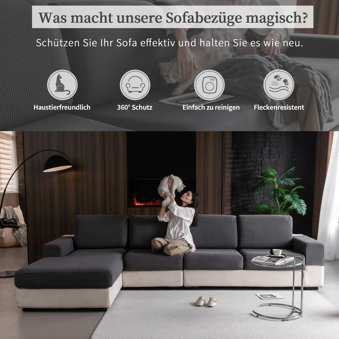 Sofa-Sitzkissenbezug Stretch wasserabweisend rutschfest Dunkelgrau - Bild 4